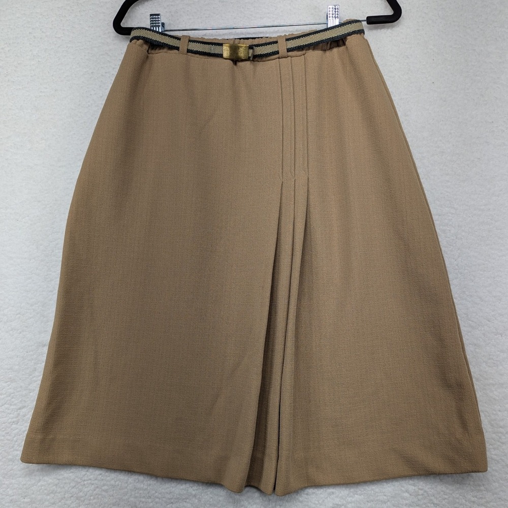 Adrianna Ross Tan Pleated Midi‎ Skirt Belted Gold Buckle Size 18 Polyester